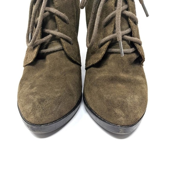 Steve Madden Womens 8 Jayson Olive Green Leather Block Heel Lace Up Ankle Boots - Picture 6 of 12